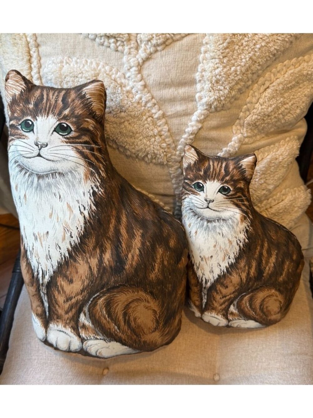 Vintage Cat Pillows Set Tabby Cat Plush Decor Cottage Style